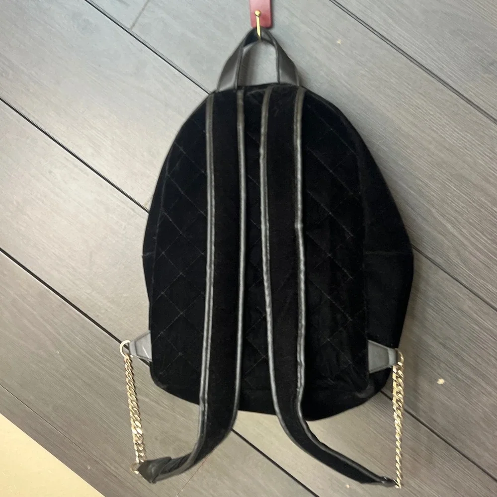 Victoria's Secret Women's Velvet Studded Backpack Black Gold Mini Chic Y2K